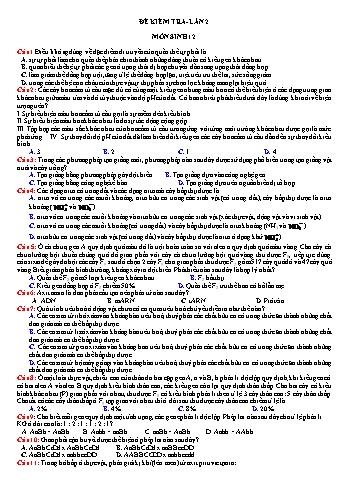 Đề kiểm tra Sinh học Lớp 12 (Lần 2) - Trường THPT Vũ Văn Hiếu