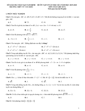 Đề ôn tập giữa học kì 2 Toán Lớp 10 - Đề số 5 - Trường THPT Vũ Văn Hiếu