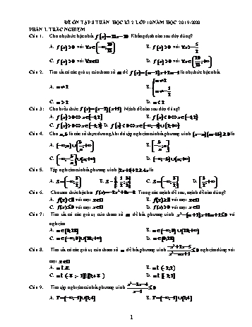 Đề ôn tập giữa học kì 2 Toán Lớp 10 - Năm học 2019-2020 - Trường THPT Vũ Văn Hiếu