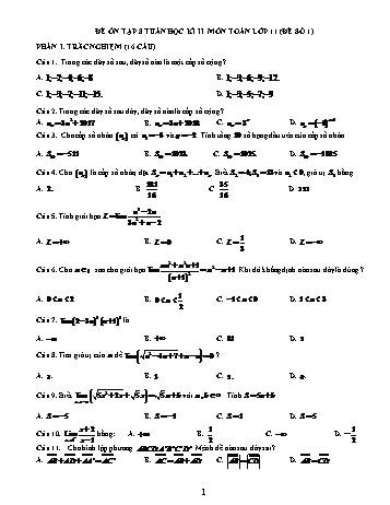 Đề ôn tập giữa học kì 2 Toán Lớp 11 - Đề số 1