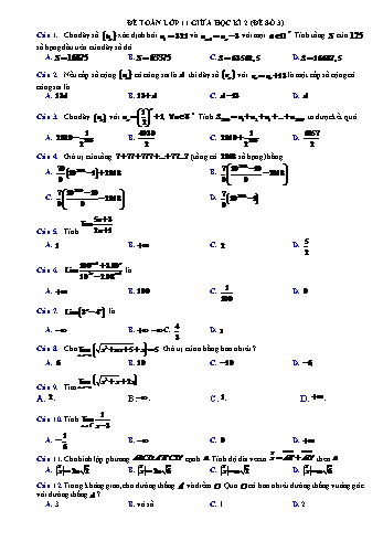 Đề ôn tập giữa học kì 2 Toán Lớp 11 - Đề số 3 - Trường THPT Vũ Văn Hiếu