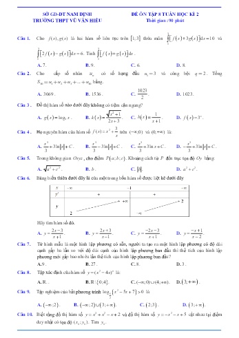 Đề ôn tập giữa học kì 2 Toán Lớp 12 (Lần 5) - Trường THPT Vũ Văn Hiếu
