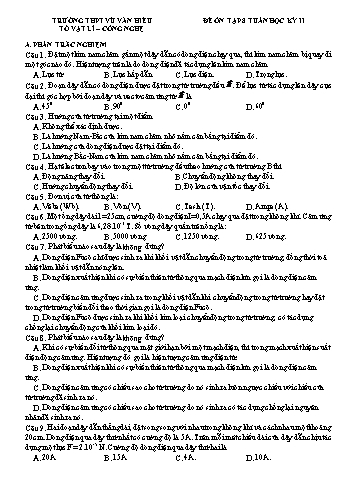 Đề ôn tập giữa học kì 2 Vật lí Lớp 11 (Lần 4) - Trường THPT Vũ Văn Hiếu