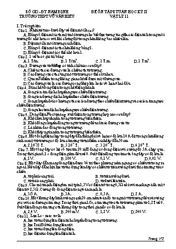 Đề ôn tập giữa học kì 2 Vật lí Lớp 11 (Lần 5) - Trường THPT Vũ Văn Hiếu