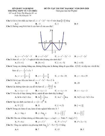 Đề ôn tập thi thử Đại học môn Toán - Năm học 2019-2020 - Trường THPT Vũ Văn Hiếu