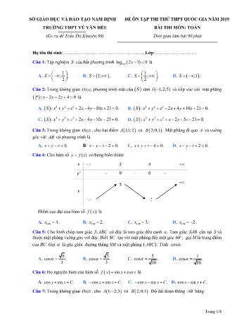 Đề ôn tập thi thử THPT Quốc gia môn Toán - Năm 2019 - Trường THPT Vũ Văn Hiếu