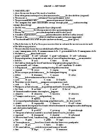 Đề ôn tập Tiếng Anh Lớp 11 (Lần 2) - Trường THPT Vũ Văn Hiếu