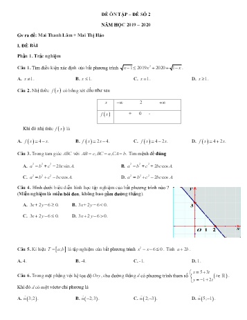 Đề ôn tập Toán Lớp 10 - Năm học 2019-2020 - Trường THPT Vũ Văn Hiếu