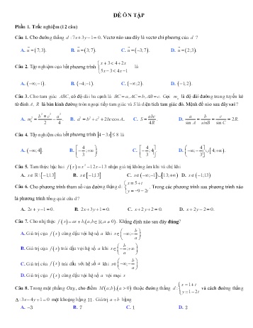Đề ôn tập Toán Lớp 10 - Trường THPT Vũ Văn Hiếu