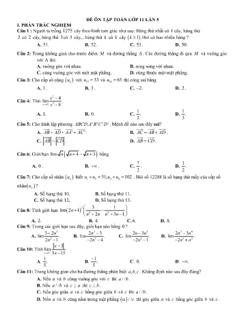 Đề ôn tập Toán Lớp 11 (Lần 5) - Trường THPT Vũ Văn Hiếu