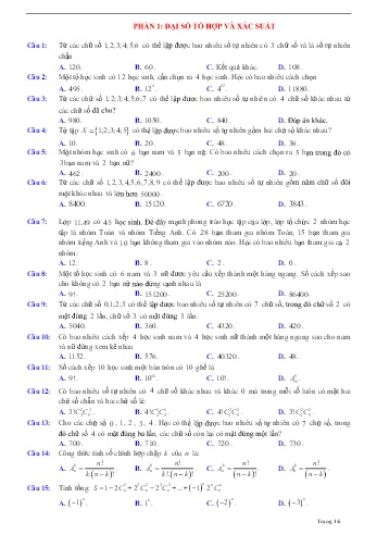 Đề ôn tập Toán Lớp 11 - Tổ hợp và xác suất - Trường THPT Trần Hưng Đạo