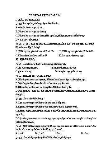 Đề ôn tập Vật lí Lớp 10 - Đề số 4 - Trường THPT Vũ Văn Hiếu