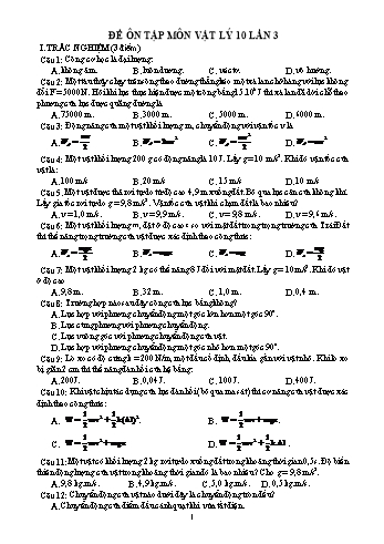 Đề ôn tập Vật lí Lớp 10 (Lần 3) - Trường THPT Vũ Văn Hiếu