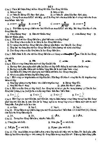 Đề ôn tập Vật lí Lớp 12 - Đề 9 - Trường THPT Trần Hưng Đạo