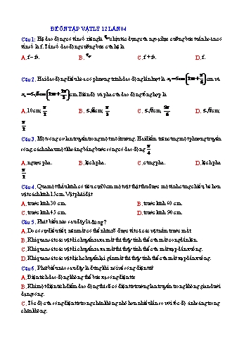Đề ôn tập Vật lí Lớp 12 (Lần 4) - Trường THPT Vũ Văn Hiếu