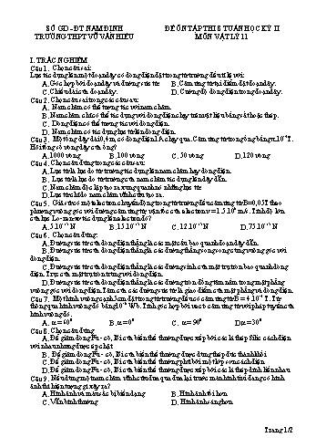 Đề ôn thi giữa học kì 2 Vật lí Lớp 11 - Trường THPT Vũ Văn Hiếu