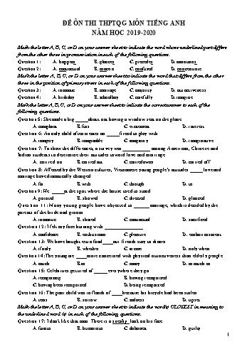 Đề ôn thi THPT Quốc gia môn Tiếng Anh - Trường THPT Trần Hưng Đạo (Có đáp án)