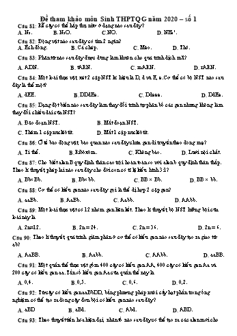 Đề tham khảo kì thi THPT Quốc gia môn Sinh học - Năm học 2020