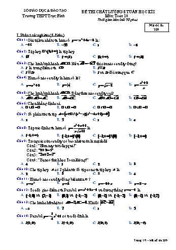 Đề thi chất lượng giữa học kì 1 Toán Lớp 10 - Mã đề: 209 - Năm học 2017-2018 - Trường THPT Trực Ninh