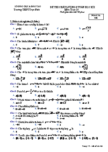 Đề thi chất lượng giữa học kì 1 Toán Lớp 10 - Mã đề: 485 - Năm học 2017-2018 - Trường THPT Trực Ninh