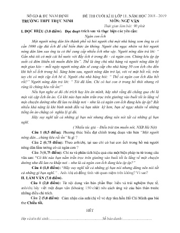 Đề thi cuối kì 2 Ngữ văn Lớp 11 - Năm học 2018-2019 - Trường THPT Trực Ninh (Có đáp án)