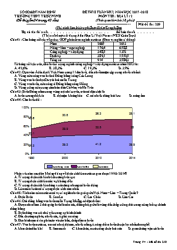 Đề thi giữa học kì 1 Địa lí Lớp 12 - Mã đề: 209 - Năm học 2017-2018 - Trường THPT Trực Ninh (Có đáp án)