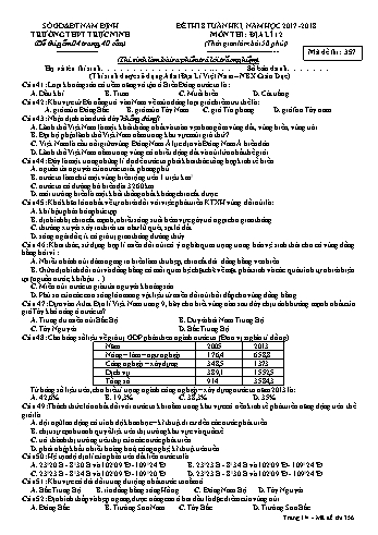 Đề thi giữa học kì 1 Địa lí Lớp 12 - Mã đề: 357 - Năm học 2017-2018 - Trường THPT Trực Ninh (Có đáp án)