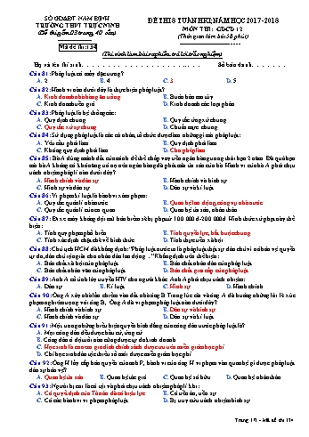 Đề thi giữa học kì 1 Giáo dục công dân Lớp 12 - Mã đề: 134 - Năm học 2017-2018 - Trường THPT Trực Ninh (Có đáp án)