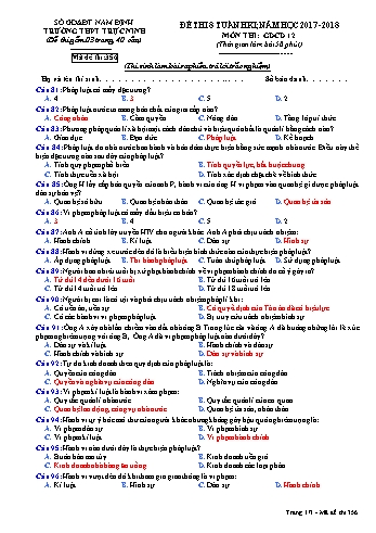 Đề thi giữa học kì 1 Giáo dục công dân Lớp 12 - Mã đề: 356 - Năm học 2017-2018 - Trường THPT Trực Ninh (Có đáp án)