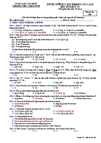 Đề thi giữa học kì 1 Hóa học Lớp 10 - Mã đề: 485 - Năm học 2017-2018 - Trường THPT Trực Ninh (Có đáp án)