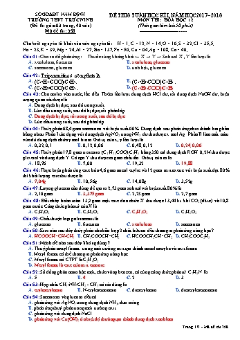 Đề thi giữa học kì 1 Hóa học Lớp 12 - Mã đề: 358 - Năm học 2017-2018 - Trường THPT Trực Ninh (Có đáp án)