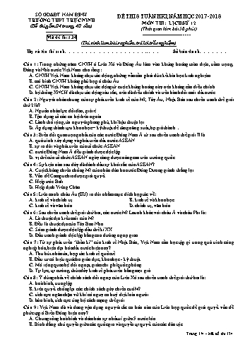 Đề thi giữa học kì 1 Lịch sử Lớp 12 - Mã đề: 134 - Năm học 2017-2018 - Trường THPT Trực Ninh