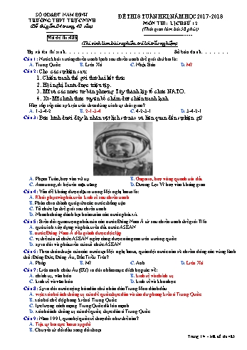 Đề thi giữa học kì 1 Lịch sử Lớp 12 - Mã đề: 485 - Năm học 2017-2018 - Trường THPT Trực Ninh (Có đáp án)