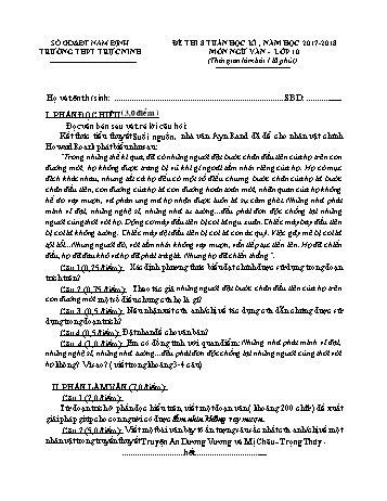 Đề thi giữa học kì 1 Ngữ văn Lớp 10 - Năm học 2017-2018 - Trường THPT Trực Ninh (Có ma trận và đáp án)