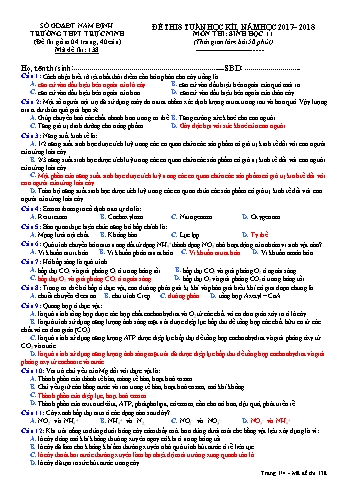 Đề thi giữa học kì 1 Sinh học Lớp 11 - Mã đề: 138 - Năm học 2017-2018 - Trường THPT Trực Ninh (Có đáp án)