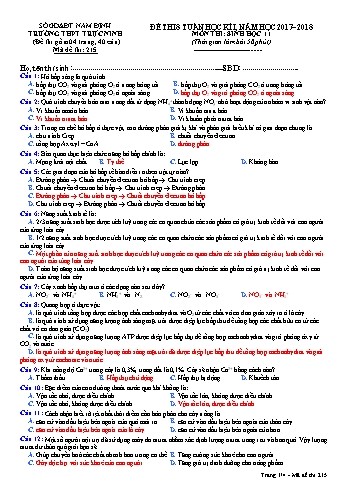 Đề thi giữa học kì 1 Sinh học Lớp 11 - Mã đề: 215 - Năm học 2017-2018 - Trường THPT Trực Ninh (Có đáp án)