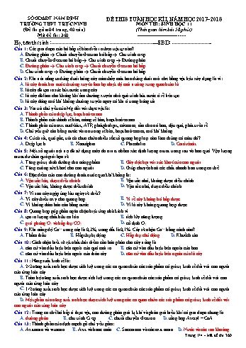 Đề thi giữa học kì 1 Sinh học Lớp 11 - Mã đề: 360 - Năm học 2017-2018 - Trường THPT Trực Ninh (Có đáp án)