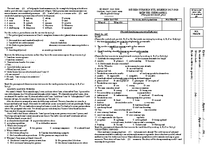 Đề thi giữa học kì 1 Tiếng Anh Lớp 11 - Mã đề: 357 - Năm học 2017-2018 - Trường THPT Trực Ninh