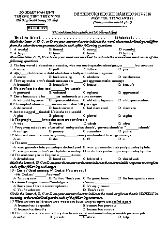 Đề thi giữa học kì 1 Tiếng Anh Lớp 12 - Mã đề: 197 - Năm học 2017-2018 - Trường THPT Trực Ninh (Có đáp án)