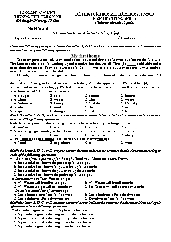 Đề thi giữa học kì 1 Tiếng Anh Lớp 12 - Mã đề: 315 - Năm học 2017-2018 - Trường THPT Trực Ninh (Có đáp án)