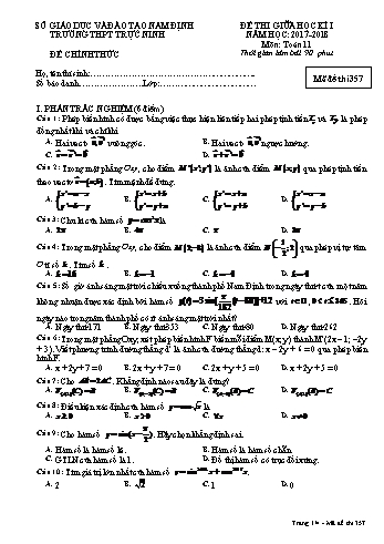 Đề thi giữa học kì 1 Toán Lớp 11 - Mã đề: 357 - Năm học 2017-2018 - Trường THPT Trực Ninh (Có ma trận và đáp án)