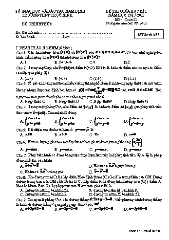 Đề thi giữa học kì 1 Toán Lớp 11 - Mã đề: 485 - Năm học 2017-2018 - Trường THPT Trực Ninh (Có ma trận và đáp án)