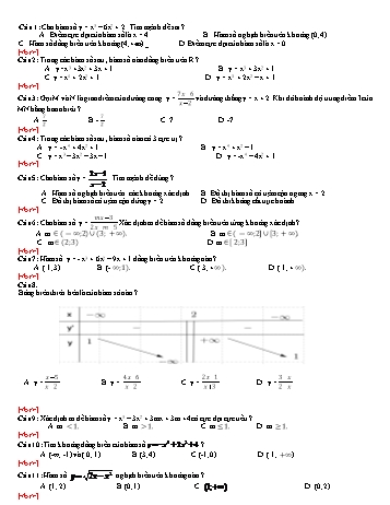 Đề thi giữa học kì 1 Toán Lớp 12 - Đề gốc - Năm học 2017-2018 - Trường THPT Trực Ninh