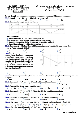 Đề thi giữa học kì 1 Toán Lớp 12 - Mã đề: 217 - Năm học 2017-2018 - Trường THPT Trực Ninh