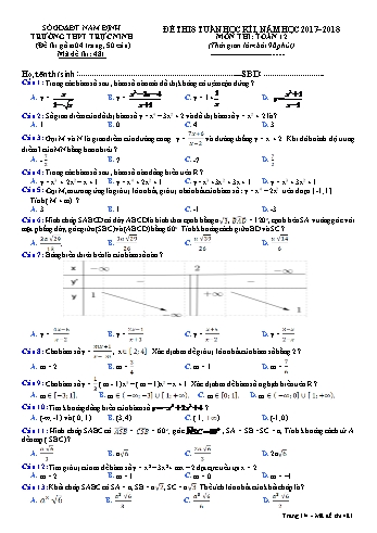 Đề thi giữa học kì 1 Toán Lớp 12 - Mã đề: 481 - Năm học 2017-2018 - Trường THPT Trực Ninh