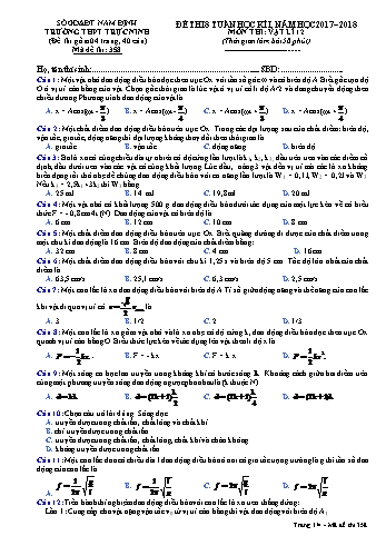 Đề thi giữa học kì 1 Vật lí Lớp 12 - Mã đề: 358 - Năm học 2017-2018 - Trường THPT Trực Ninh