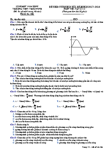 Đề thi giữa học kì 1 Vật lí Lớp 12 - Mã đề: 486 - Năm học 2017-2018 - Trường THPT Trực Ninh