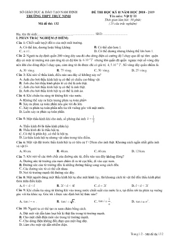 Đề thi học kì 2 Vật lí Lớp 11 - Mã đề: 132 - Năm học 2018-2019 - Trường THPT Trực Ninh