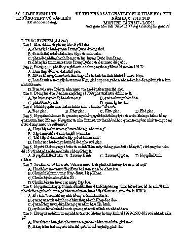Đề thi khảo sát chất lượng giữa học kì 2 Lịch sử Lớp 11 - Trường THPT Vũ Văn Hiếu