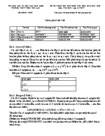 Đề thi khảo sát học sinh giỏi Tin học Lớp 12 - Năm học 2019-2020 - Trường THPT Trần Văn Lan